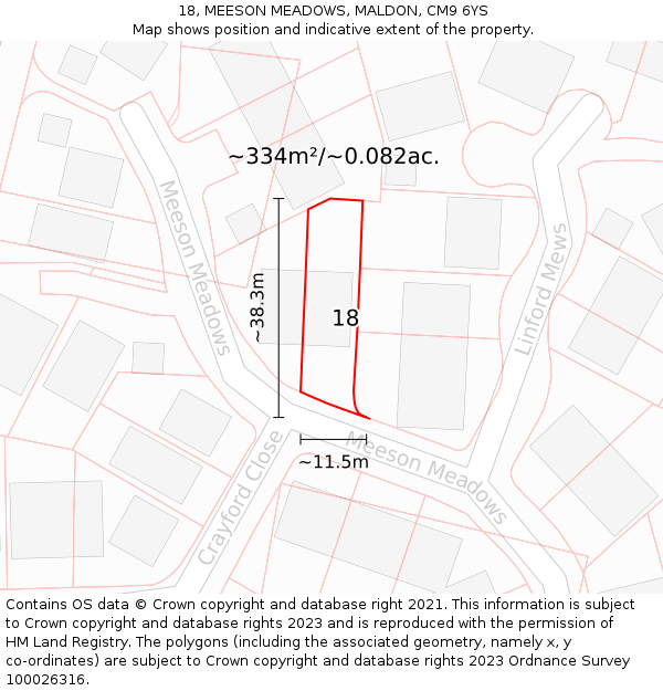 18, MEESON MEADOWS, MALDON, CM9 6YS: Plot and title map