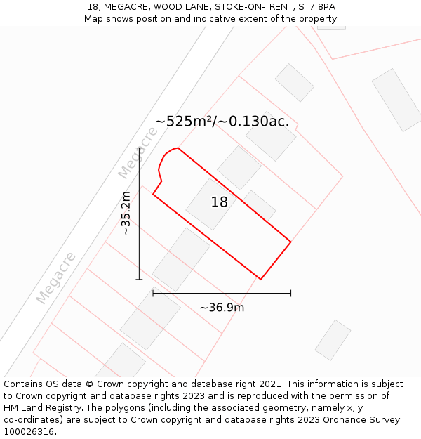 18, MEGACRE, WOOD LANE, STOKE-ON-TRENT, ST7 8PA: Plot and title map