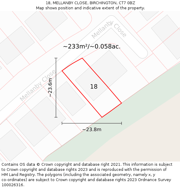 18, MELLANBY CLOSE, BIRCHINGTON, CT7 0BZ: Plot and title map