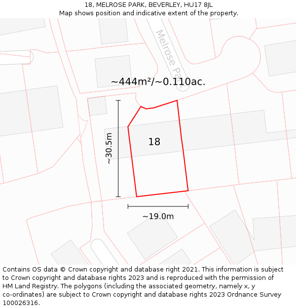 18, MELROSE PARK, BEVERLEY, HU17 8JL: Plot and title map