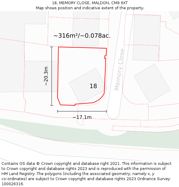 18, MEMORY CLOSE, MALDON, CM9 6XT: Plot and title map