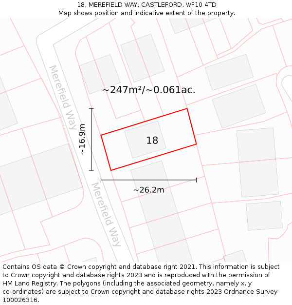 18, MEREFIELD WAY, CASTLEFORD, WF10 4TD: Plot and title map