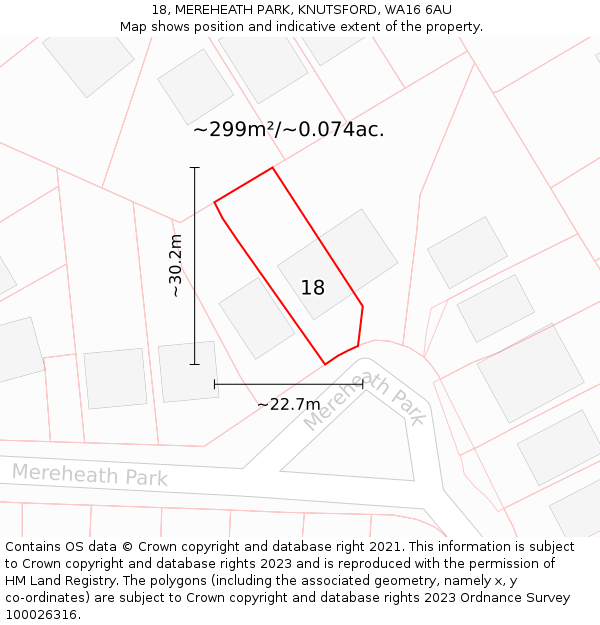 18, MEREHEATH PARK, KNUTSFORD, WA16 6AU: Plot and title map