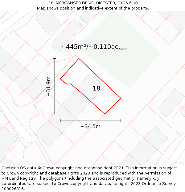 18, MERGANSER DRIVE, BICESTER, OX26 6UQ: Plot and title map