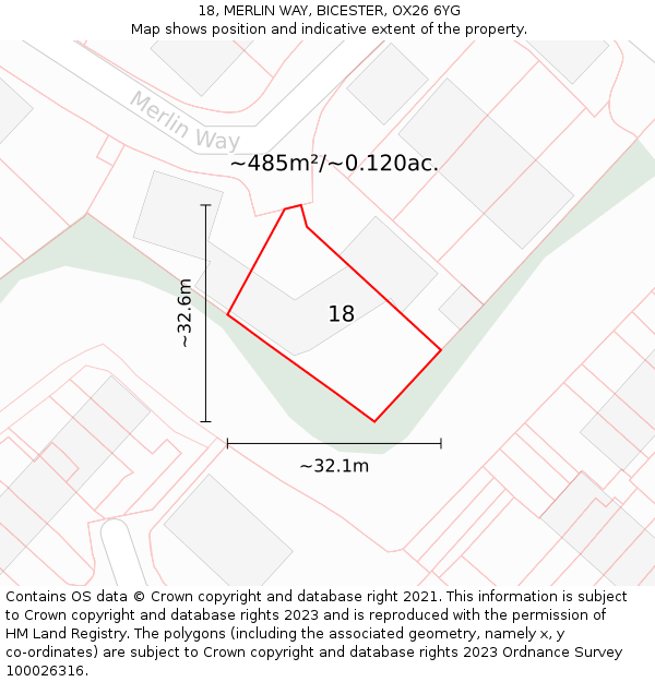 18, MERLIN WAY, BICESTER, OX26 6YG: Plot and title map