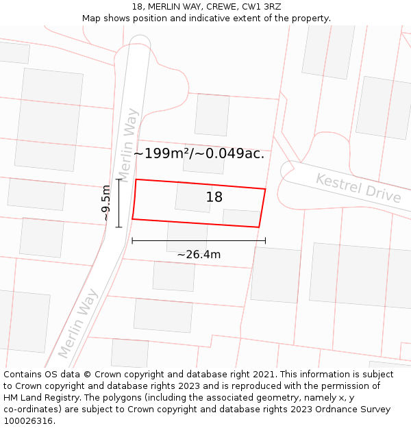 18, MERLIN WAY, CREWE, CW1 3RZ: Plot and title map