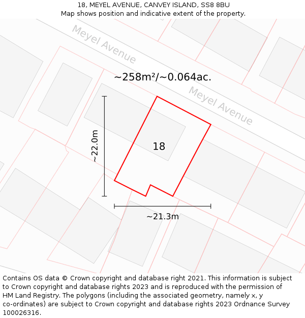 18, MEYEL AVENUE, CANVEY ISLAND, SS8 8BU: Plot and title map