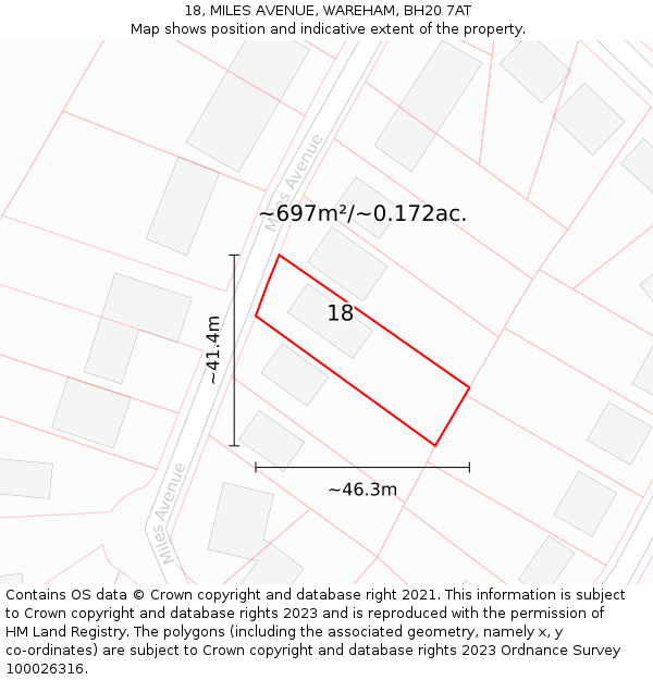 18, MILES AVENUE, WAREHAM, BH20 7AT: Plot and title map