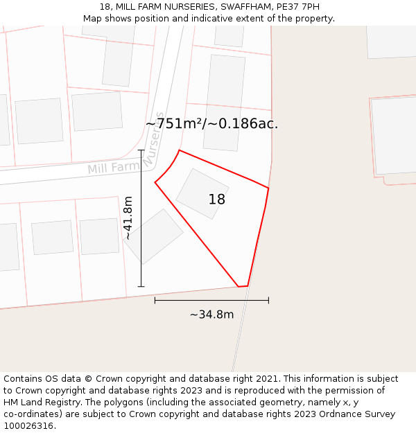 18, MILL FARM NURSERIES, SWAFFHAM, PE37 7PH: Plot and title map