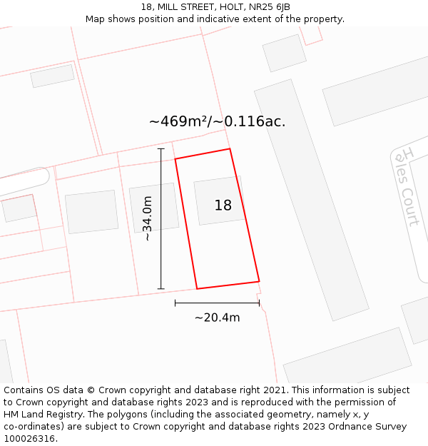 18, MILL STREET, HOLT, NR25 6JB: Plot and title map