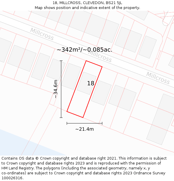 18, MILLCROSS, CLEVEDON, BS21 5JL: Plot and title map