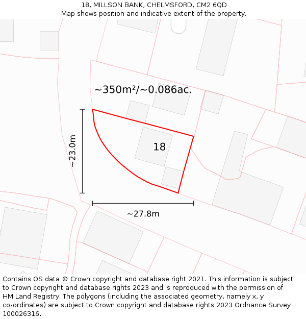 18, MILLSON BANK, CHELMSFORD, CM2 6QD: Plot and title map