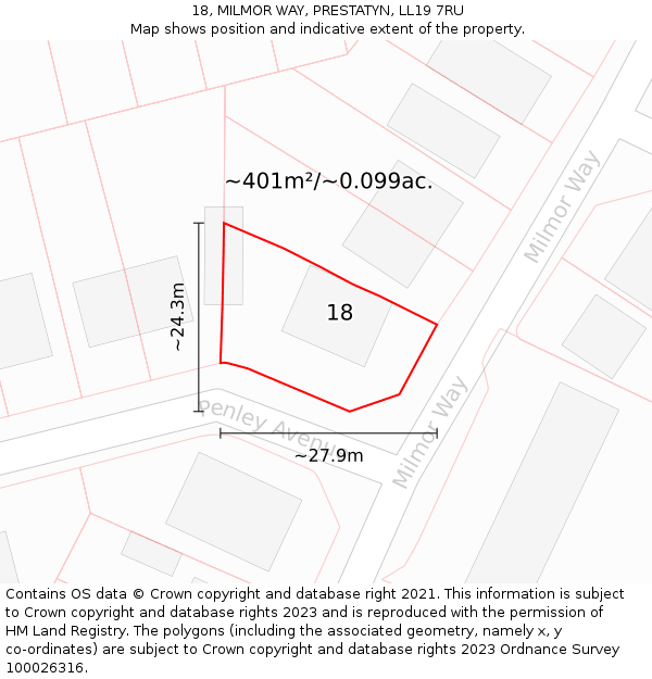 18, MILMOR WAY, PRESTATYN, LL19 7RU: Plot and title map