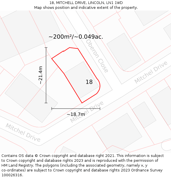 18, MITCHELL DRIVE, LINCOLN, LN1 1WD: Plot and title map