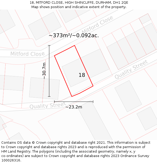 18, MITFORD CLOSE, HIGH SHINCLIFFE, DURHAM, DH1 2QE: Plot and title map