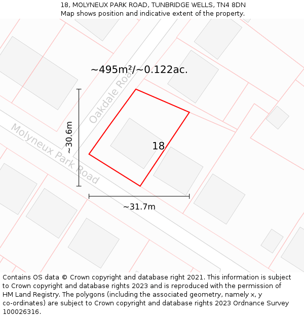 18, MOLYNEUX PARK ROAD, TUNBRIDGE WELLS, TN4 8DN: Plot and title map