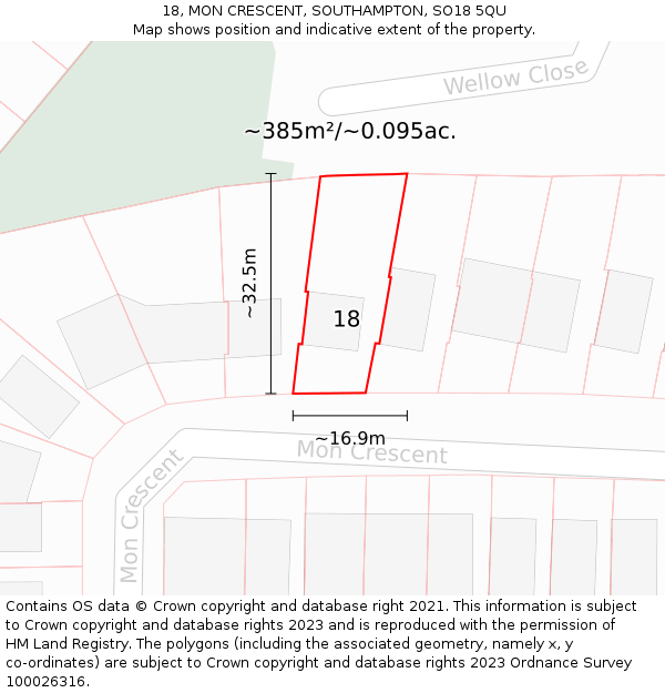 18, MON CRESCENT, SOUTHAMPTON, SO18 5QU: Plot and title map