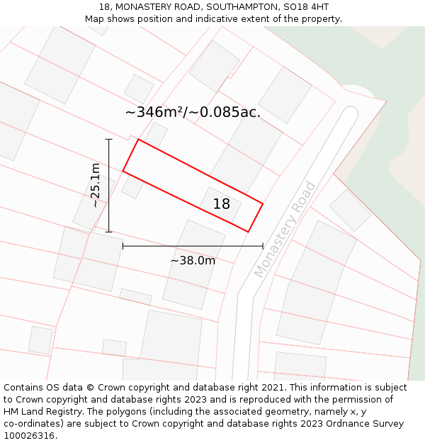 18, MONASTERY ROAD, SOUTHAMPTON, SO18 4HT: Plot and title map