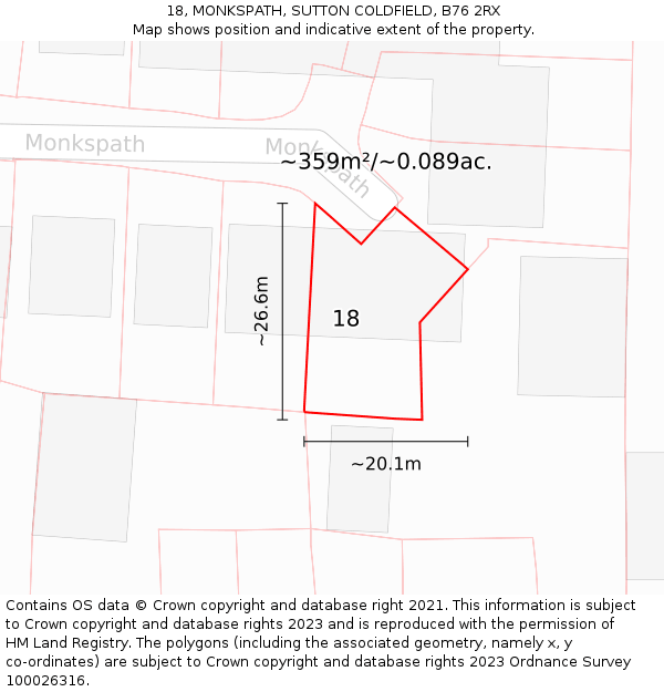 18, MONKSPATH, SUTTON COLDFIELD, B76 2RX: Plot and title map