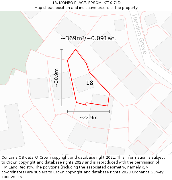 18, MONRO PLACE, EPSOM, KT19 7LD: Plot and title map