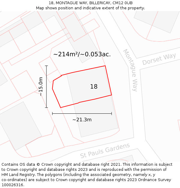18, MONTAGUE WAY, BILLERICAY, CM12 0UB: Plot and title map