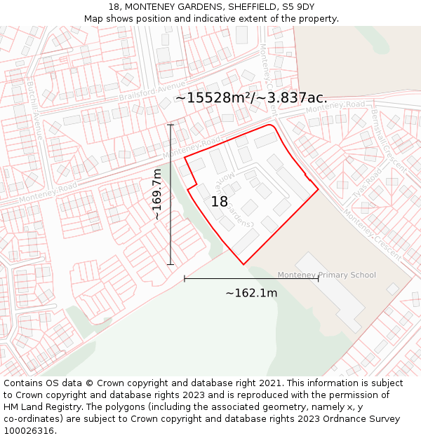 18, MONTENEY GARDENS, SHEFFIELD, S5 9DY: Plot and title map