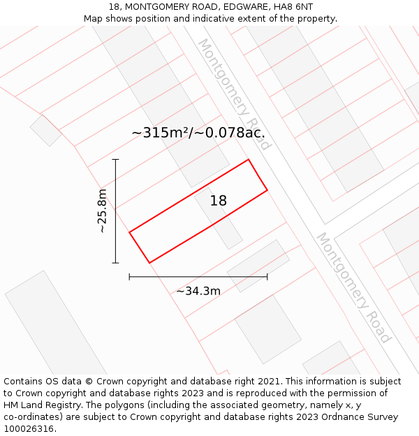 18, MONTGOMERY ROAD, EDGWARE, HA8 6NT: Plot and title map