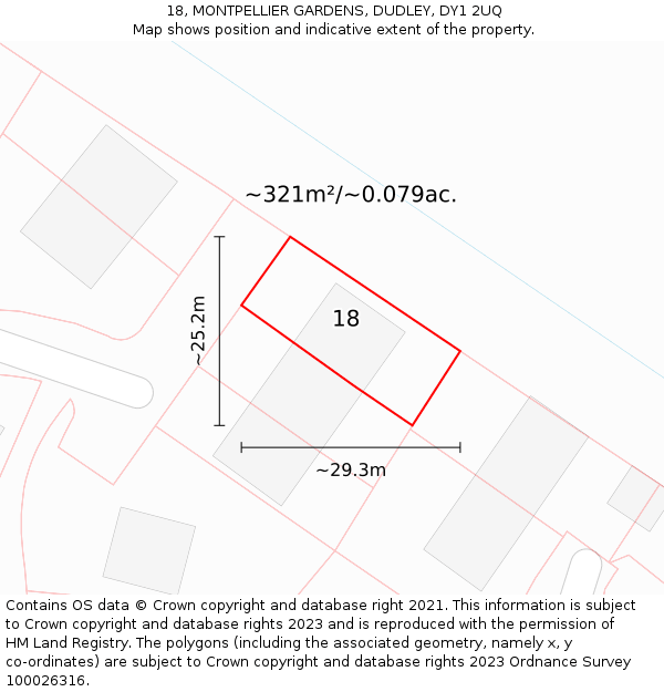 18, MONTPELLIER GARDENS, DUDLEY, DY1 2UQ: Plot and title map