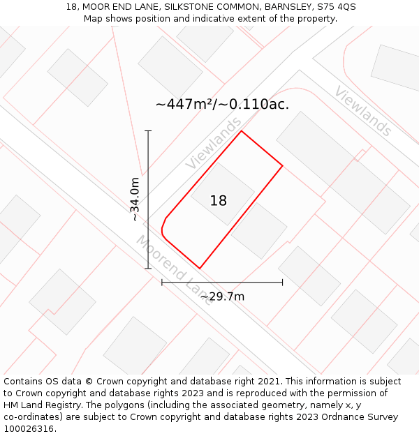 18, MOOR END LANE, SILKSTONE COMMON, BARNSLEY, S75 4QS: Plot and title map