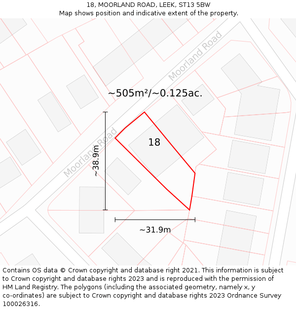 18, MOORLAND ROAD, LEEK, ST13 5BW: Plot and title map