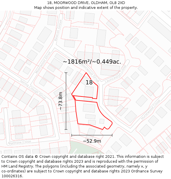 18, MOORWOOD DRIVE, OLDHAM, OL8 2XD: Plot and title map