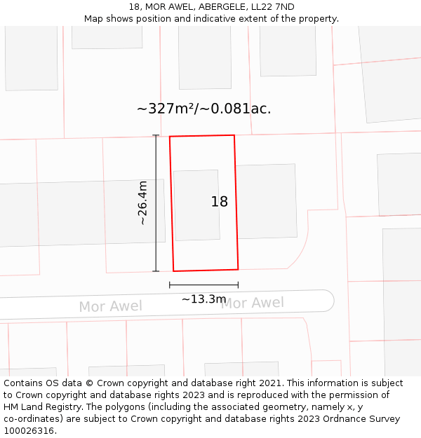 18, MOR AWEL, ABERGELE, LL22 7ND: Plot and title map