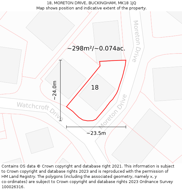 18, MORETON DRIVE, BUCKINGHAM, MK18 1JQ: Plot and title map