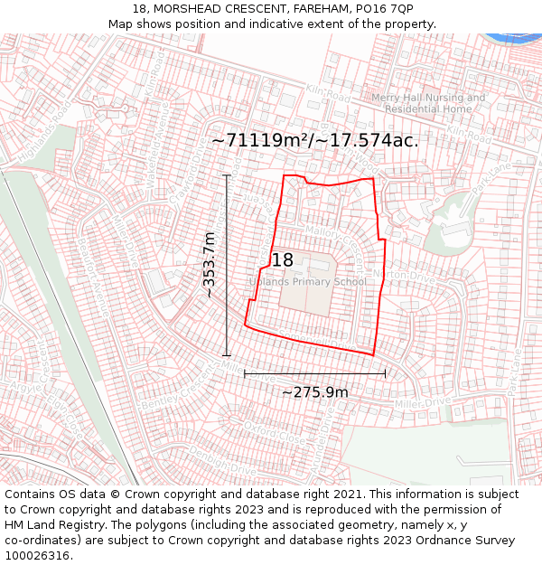 18, MORSHEAD CRESCENT, FAREHAM, PO16 7QP: Plot and title map