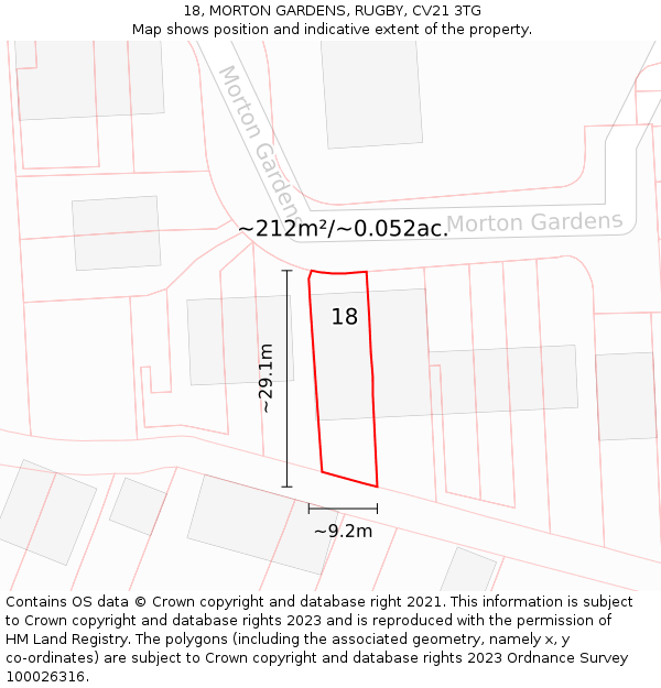 18, MORTON GARDENS, RUGBY, CV21 3TG: Plot and title map