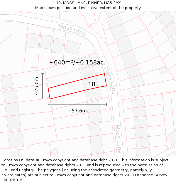18, MOSS LANE, PINNER, HA5 3AX: Plot and title map