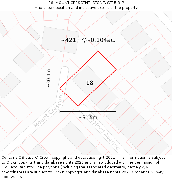 18, MOUNT CRESCENT, STONE, ST15 8LR: Plot and title map