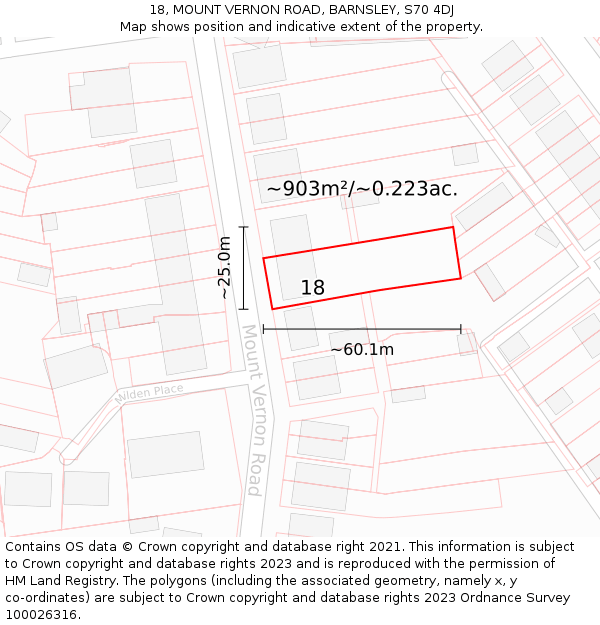 18, MOUNT VERNON ROAD, BARNSLEY, S70 4DJ: Plot and title map