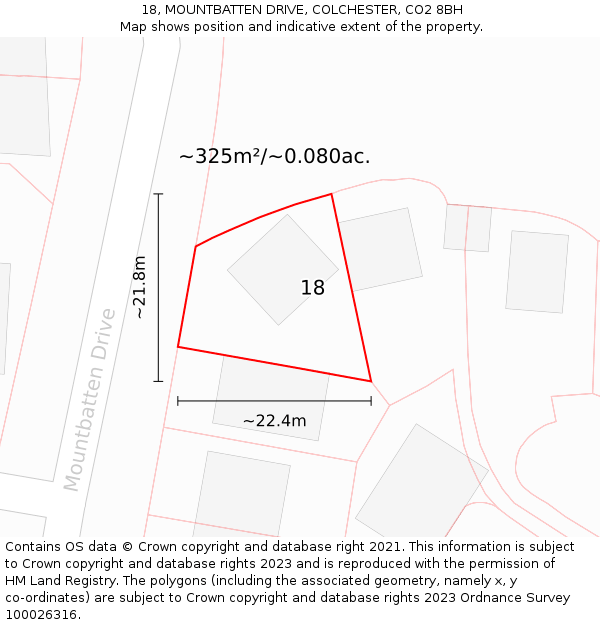 18, MOUNTBATTEN DRIVE, COLCHESTER, CO2 8BH: Plot and title map