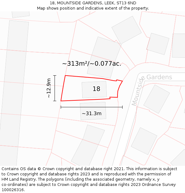 18, MOUNTSIDE GARDENS, LEEK, ST13 6ND: Plot and title map