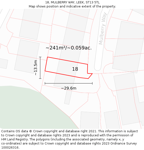 18, MULBERRY WAY, LEEK, ST13 5TL: Plot and title map