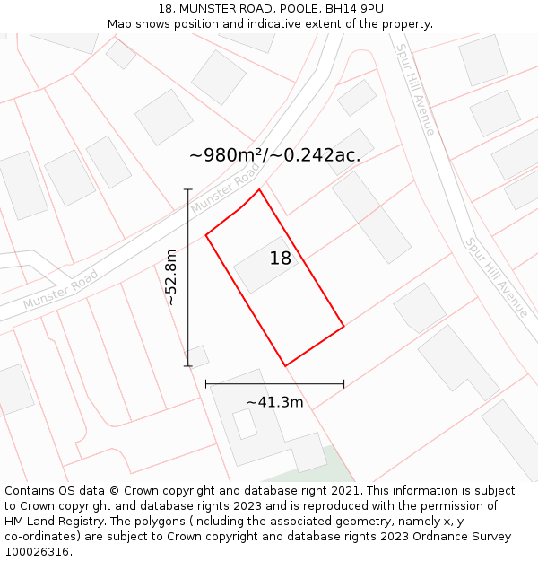 18, MUNSTER ROAD, POOLE, BH14 9PU: Plot and title map