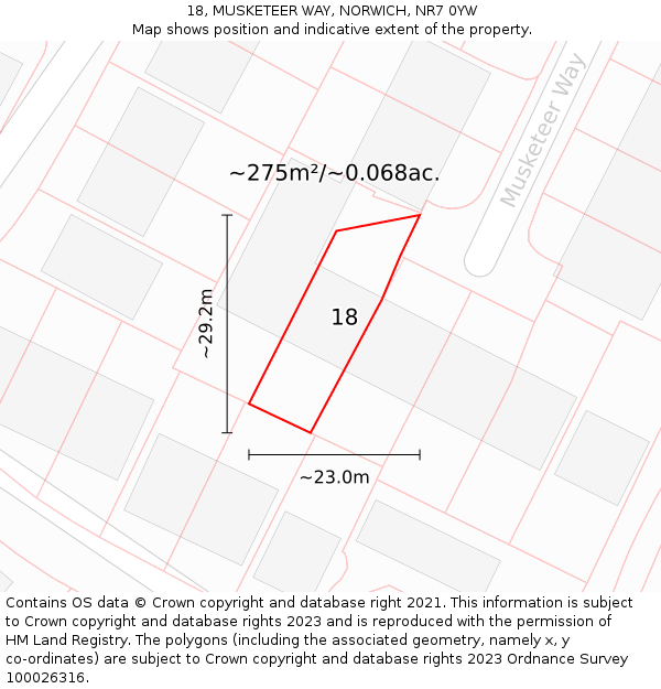 18, MUSKETEER WAY, NORWICH, NR7 0YW: Plot and title map