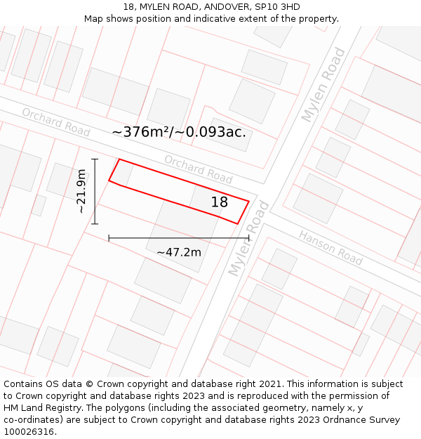 18, MYLEN ROAD, ANDOVER, SP10 3HD: Plot and title map