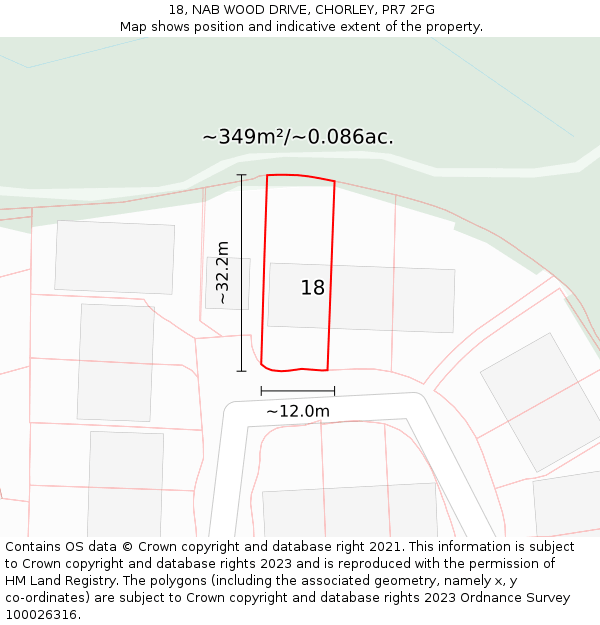 18, NAB WOOD DRIVE, CHORLEY, PR7 2FG: Plot and title map