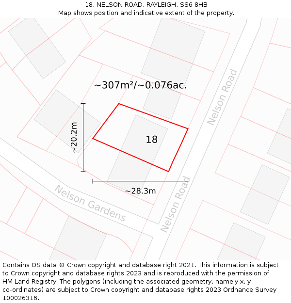 18, NELSON ROAD, RAYLEIGH, SS6 8HB: Plot and title map