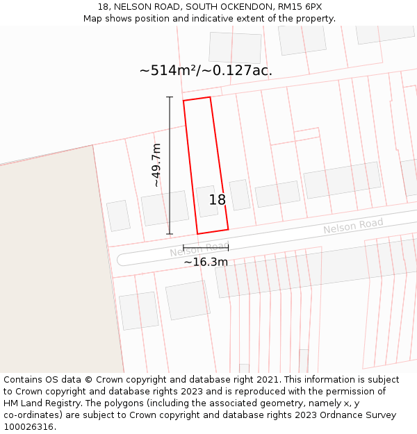 18, NELSON ROAD, SOUTH OCKENDON, RM15 6PX: Plot and title map