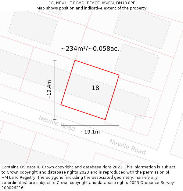 18, NEVILLE ROAD, PEACEHAVEN, BN10 8PE: Plot and title map