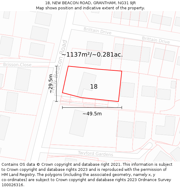 18, NEW BEACON ROAD, GRANTHAM, NG31 9JR: Plot and title map