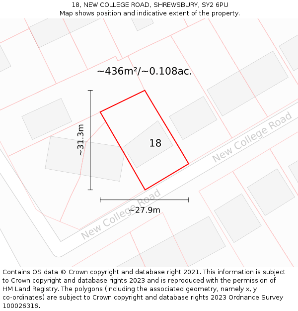 18, NEW COLLEGE ROAD, SHREWSBURY, SY2 6PU: Plot and title map